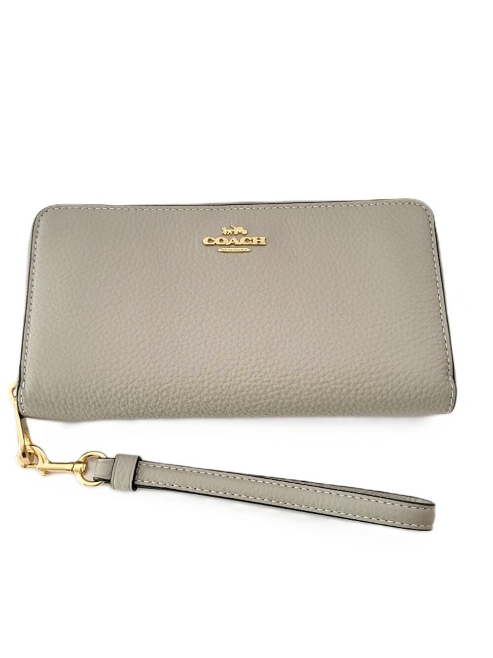Coach C4451 Pebbled Leather Long Zip Around Wallet Clutch Dove Grey